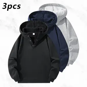 Men's Hooded Sweatshirt Set Casual Lazy Style Henry Collar Drawstring Loose Fit Skin-Friendly Breathable Fabric for Daily Street Wear