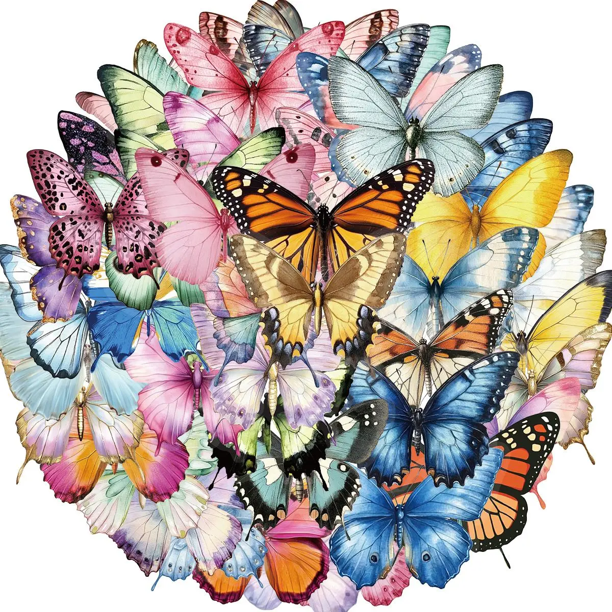 Colorful Butterfly Pattern Sticker, 50pcs Waterproof Self Adhesive Decor Paper, Decor Sticker for Gift Greeting Card Water Bottle Laptop Phone, Ornaments