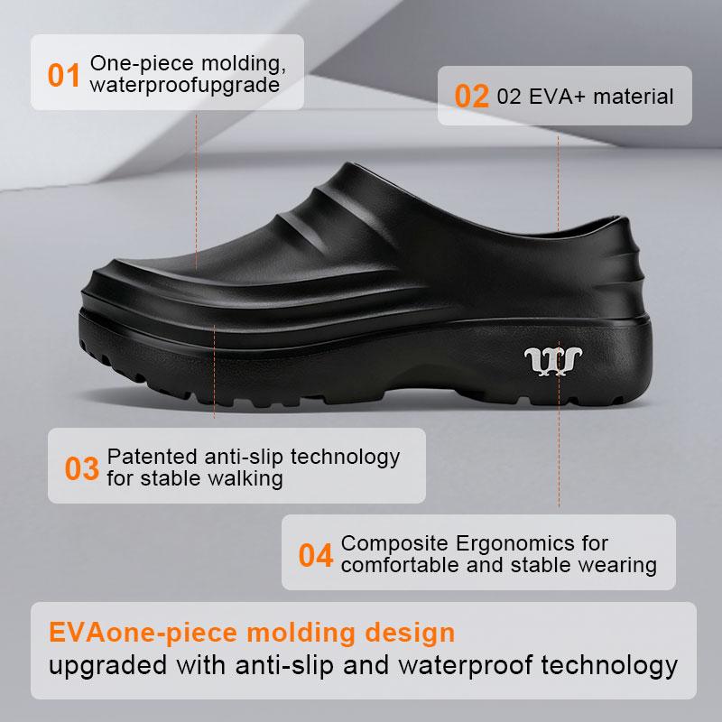 TEER Women's Work Shoes Pure Black EVA Lightweight Comfortable Waterproof  All Seasons Ideal for Long Stands clogs for men and women