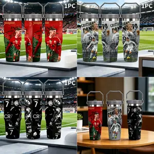 1pc C Ronaldo Print Insulated Travel Mug, Long-Lasting Heat and Cold Retention, Stainless Steel Reusable Cup, Ideal for Fishing, Camping, Office