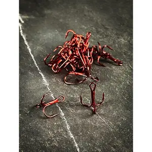 Red and Silver Carbon Steel 3-Prong Treble Fishing Hooks (20 Hooks)