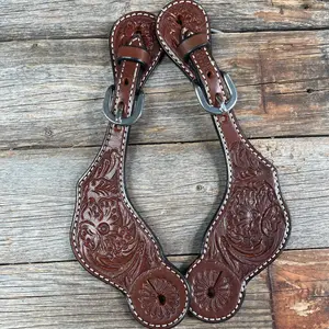 Medium Oil Genuine Leather Floral Tooled Spur Straps
