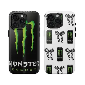 Monster Energy Drink, Original, Black and White Checkered Bow Coquette Tough Phone Case, iPhone 16/15/14/13/12/11/X/8 Pro Max Plus Mini Accessories