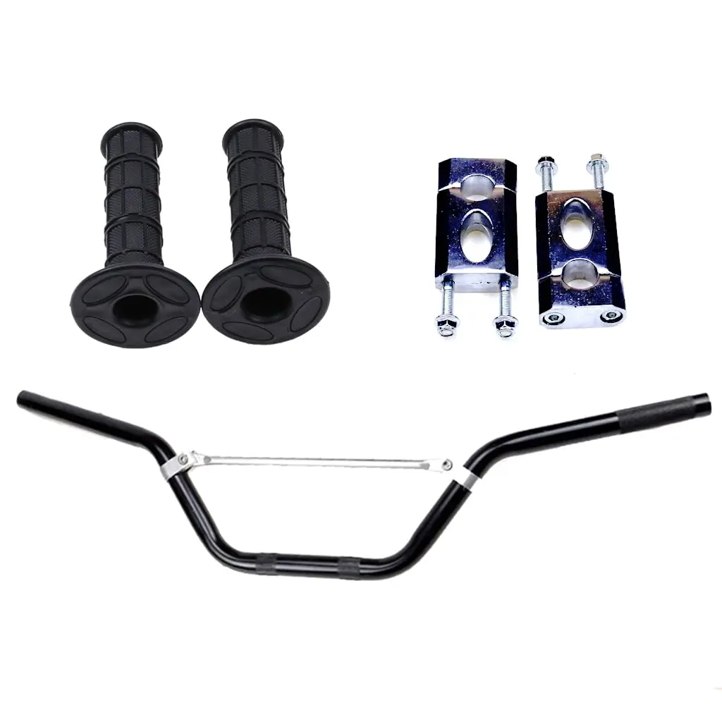 7/8" Motorcycle Handlebar with 22mm Hand Grips Handgrips and Clamp Risers for CRF50 XR50 CRF70 Pit Dirt Bikes Go Kart ATV UTV Drift Trike Golf Cart Quad Buggy Four Wheeler 50cc 110cc 125cc 140cc
