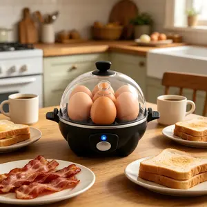 ISUNMEA Rapid Egg Cooker - Boiler, Poacher & Steamer - Includes Measuring & Recipe Guide - Dishwasher Safe - BPA Free - Holds 7 Eggs, Black Egg Holder