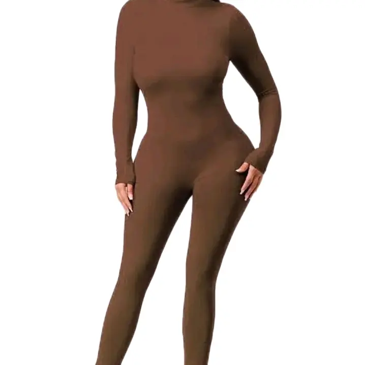 Womenswear Turtleneck Jumpsuit - Long Sleeve Design, Smooth Finish, Comfortable Fit, Suitable for Everyday Wear - Overalls
