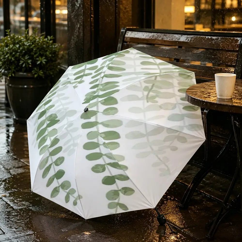 Leaf Floral Pattern Folding Umbrella, Lightweight Durable, Adjustable, Large Size, Travel Outdoor Umbrella, Home Essential