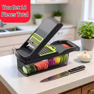Snofrid Vegetable Chopper,16-in-1 Multifunctional Food Chopper,Professional Onion Chopper with 8 Blades,Vegetable Cutter with Container for Salad,Potato,Carrot,and Garlic; Essential Kitchen Tool