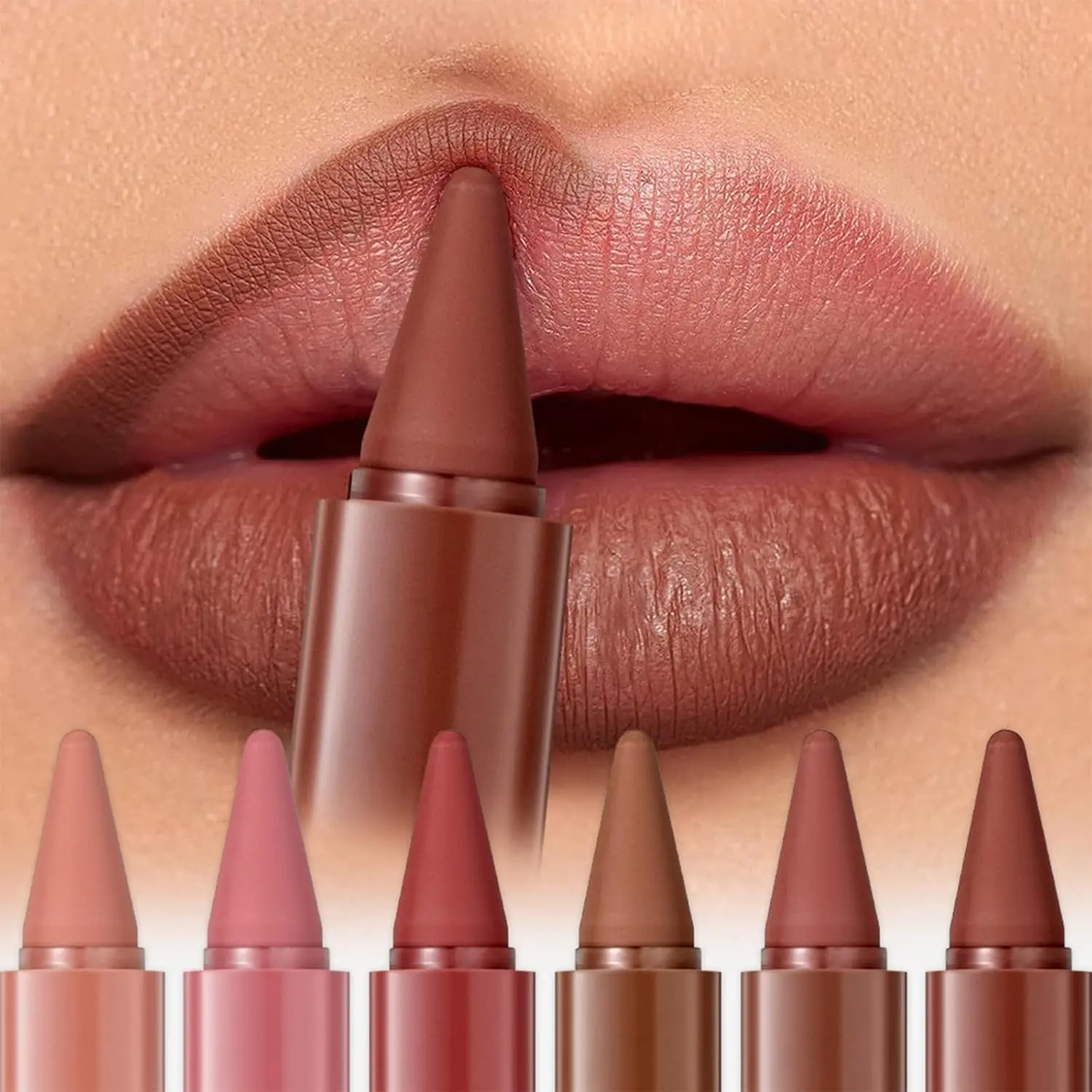 Gradient Lip Liner and Lipstick Combo Set - 2-in-1 Ombre Lipstick & Brown Lip Liner Duo - Waterproof, Long-Lasting, Matte Finish - Smudge-Proof, Full Coverage Lip Kit for Fuller & Plumper Lips