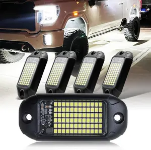 4 Pods Pure White 72 LEDs SMD Chips 72w High Power Rock Lights Super Bright White Offroad Car Boat Underglow Lights IP68 Waterproof for Truck SUV UTV ATV RZR