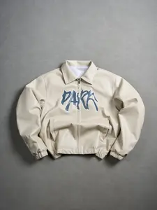 Men's Casual Leather Jacket, Full Zip Closure, Notched Lapel, Letter Design, Lightweight Material, Easy Care, Urban Style