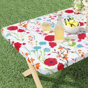 Rectangle Vinyl Tablecloth, Fitted Table Cover, Waterproof, Elastic Edge, Flannel Backing, Plastic Table Cloth Fit 6 Foot Folding Tables for Easter, Picnic, Outdoor (, 30x72 inch)