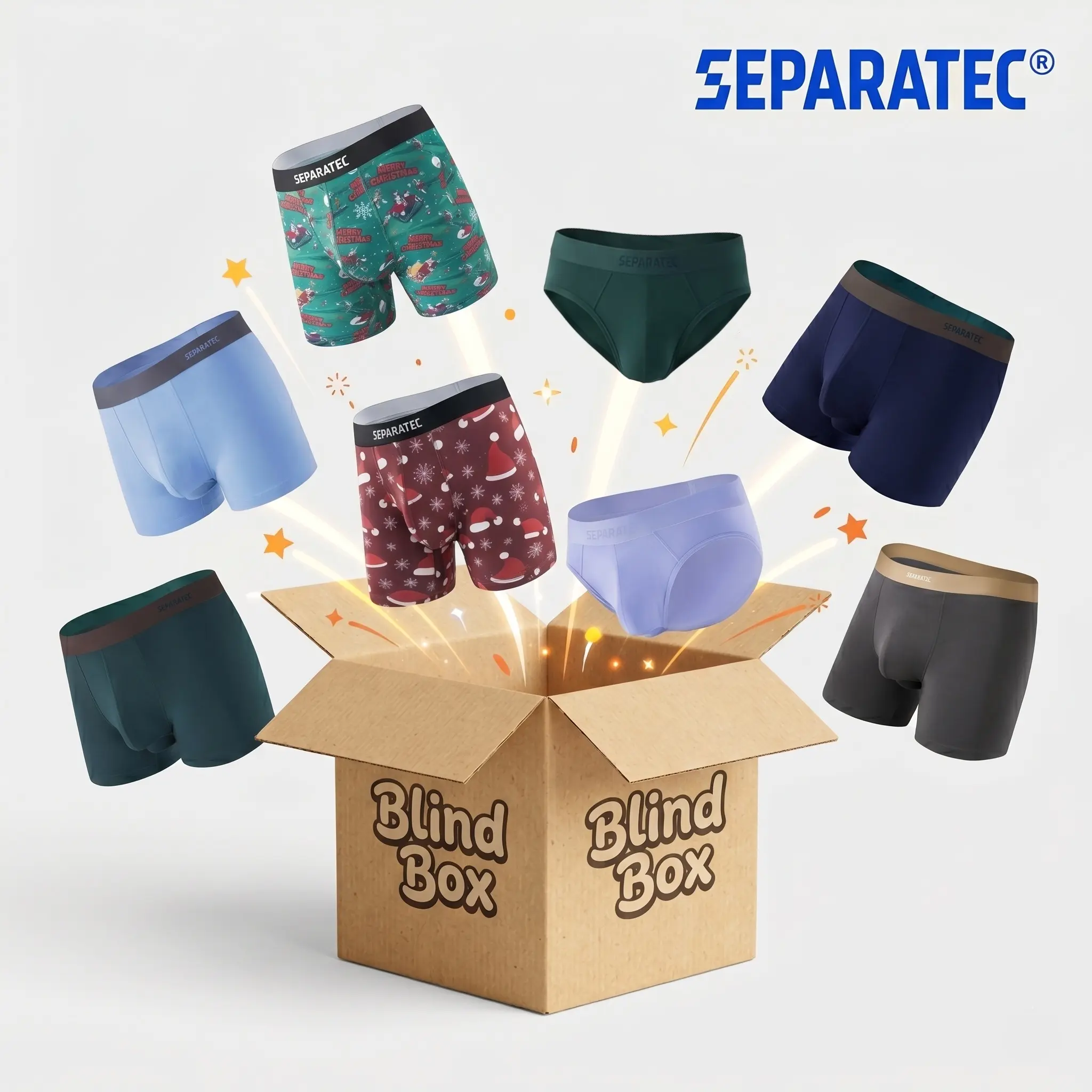 Separatec Men's Menswear Blind Box Mystery Underwear - Ball-Support Dual Pouch, Bamboo Spandex-Rayon Fabric, Classic Plain Regular Fit, Soft Seamless Breathable Comfort (1/2/3/4/6 Pack) - Trunks/Briefs/Boxer Briefs