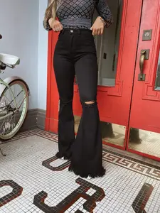 Farrah Distressed High Waisted Flares - Black