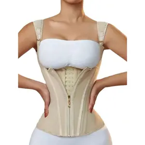 Fajas Colombianas Women Double Compression Waist Trainer Corset With Bone Adjustable Zipper And Hook-Eyes Flat Belly Body Shaper