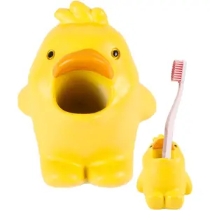Cute Animal Toothbrush Holder - Duck Pen Pencil Holder,Mini Resin Freestanding Storage Base for Box Pen Brush Toothpick Desktop Storage Container, Washroom Office Organizer Accessories (Duckling)