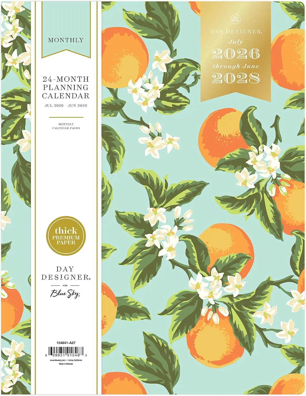 Blue Sky 2026-2028 Monthly Academic Planner, 8.5"x11", Orange Blossom Mint | 24-Month, July 2026 - June 2028, Flexible Cover, Stapled Binding, Academic Year, Day Designer