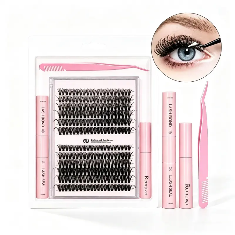 DIY Cluster Lash Extension Kit, Individual Eyelash Clusters with Lash Bond Seal Glue, Remover & Application Tweezers, At-Home Reusable Fluffy False Eyelash Set, Easy Apply & Remove for Beginners Daily Makeup