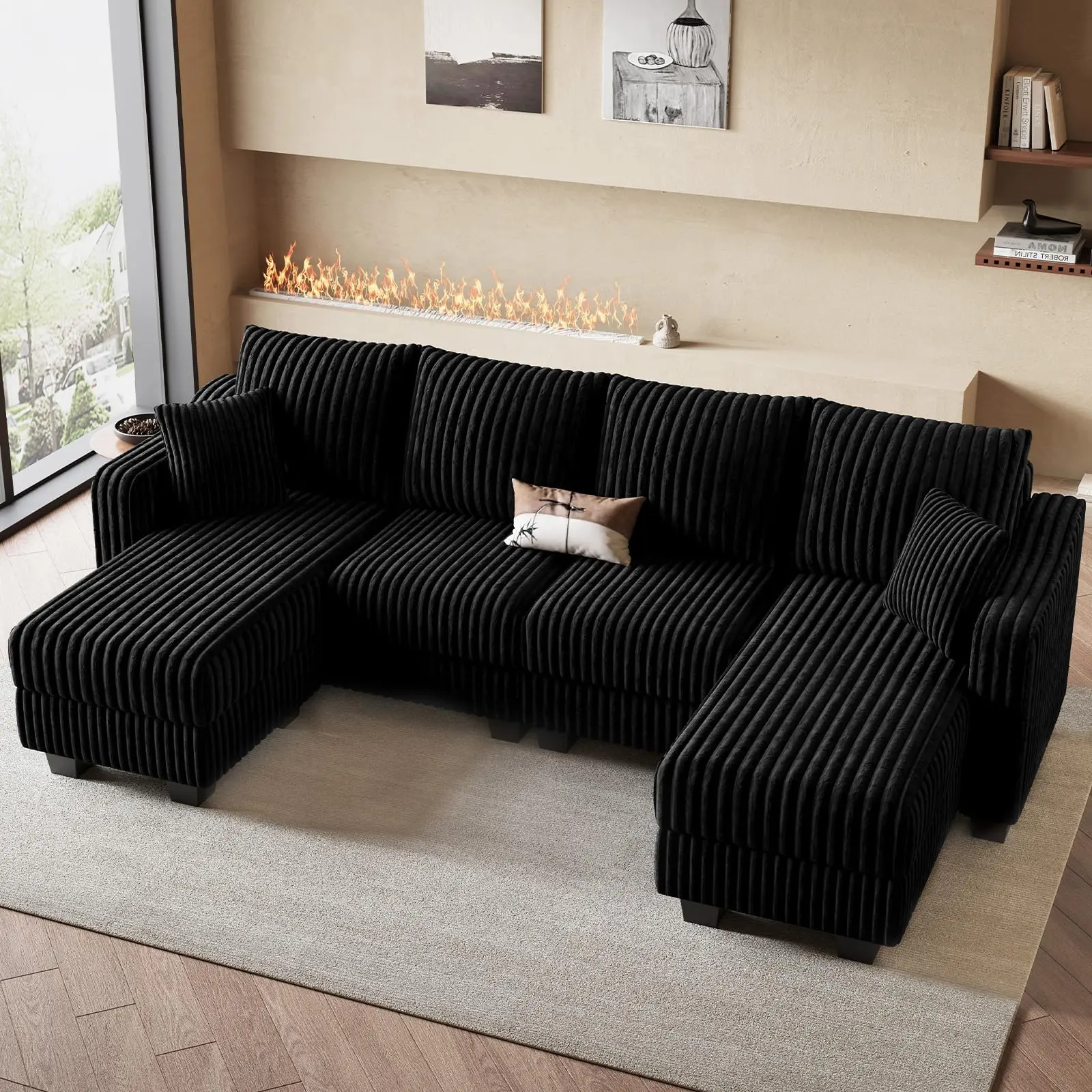 Convertible Sectional Couch with Chaise Corner Sectional Sofa L Shaped Couch Reversible Corner Upholstered Couches for Living Room Corduroy (Dark Grey, V Shaped)