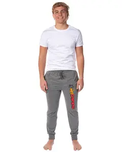 Garfield Men's Jogger Pajama Pants If I Care Adult Cartoon Cat Grid Loungewear Sleep Pants