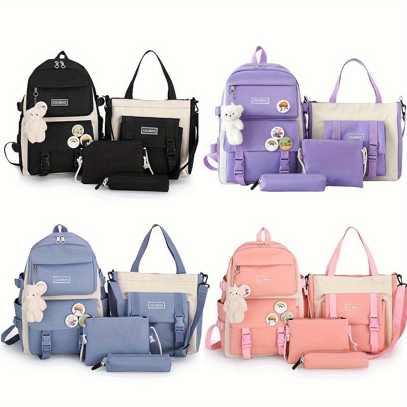 4pcs/set Simple Casual Backpack Large Capacity School Bag Travel Bag ...