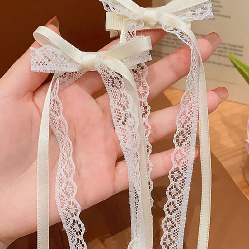 2-Pack Lace Cream Bow Hair Clips, Cute Butterfly Knot Ribbon Hair Accessories, Sweet Ballet Style, Korean Fashion, Girls' Forehead Bangs Clip, Super Cute Clips, Pretty Bow, Decorative Hair Clips