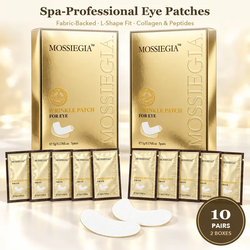Collagen Eye Patches for Puffy Eyes, Dark Circles & Fine Lines – Spa-Professional Fabric-Backed Under Eye Patches with Peptides, L-Shape Fit for Under Eyes & Crow’s Feet (10 Pairs, 2 Boxes) - MossieLift by MOSSIEGIA
