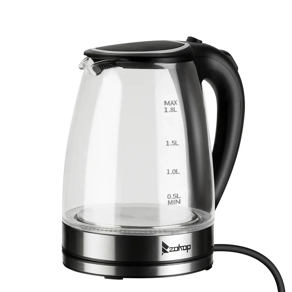 1.8L Glass Kettle with Blue LED, Fast Boiling Hot Water Boiler, Auto Shut-Off Tea & Coffee Kettle for Home Kitchen, Office, Dorm, Busy Adults