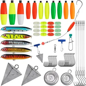 Catfish Rigs Catfishing Tackle Making Kit, 91 count Catfish Rig Accessories Santee Rig with Peg Floats Catfish Floats Circle Hook Rigs Pyramid Weights Rattle Beads Sinker Slides Catfishing Equipment
