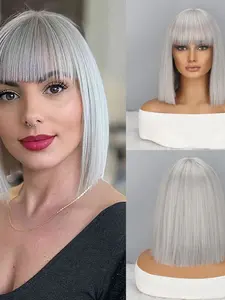 Bob Wig with Bangs, Short Wig for Women, Straight Bob Wigs, Heat Resistant Synthetic Wig, Mia Wallace Cleopatra Cosplay, Daily Party Use