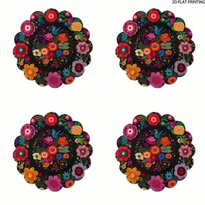 2D flat printing, 2-piece/4-piece/6-piece/8-piece set of circular placemats, non slip, durable, easy to clean, hand washable, kitchen table decoration, suitable for home, daily, holiday, kitchen, banquet, party desktop settings