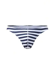 Men's Striped Thong Swim Briefs, Fashionable For Summer