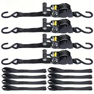 2 Pack 4 Pack Ratchet Tie Down Automatic Tensioner Heavy Duty Cargo Straps with Quick Release for Truck Trailer Boat Camping Moving