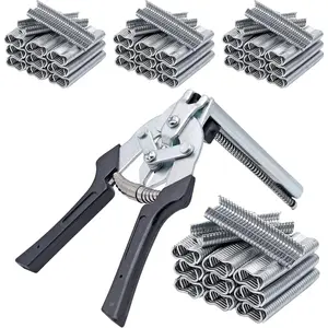 Type M Hog  Ring Pliers Kit with 2400 count M Clips, Hand Tools Clamp Wire Cage Fasten Plier for Fence Fastening, Upholstery Installation,  Cages