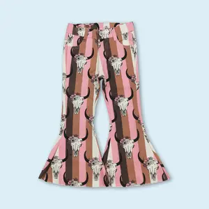 Western cowgirls bull flower print kids jeans bell bottoms