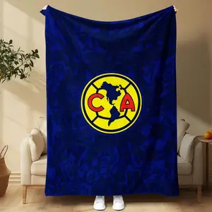 1pc Flannel Blanket with Club América Logo, Blue and Yellow Contrast Design, World Cup Fan Must-Have,  Trending Sports Throw, Ultra Soft and Cozy for Sofa, Bedroom, Camping  Light, breathable and soft