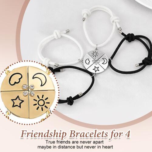 4Pcs Magnetic Star, Moon, Sun & Cloud Magnetic Bracelets Set - Puzzle Design BFF Jewelry for Best Friends & Sister with Rhinestone Detail,Perfect for Bithday Anniversary
