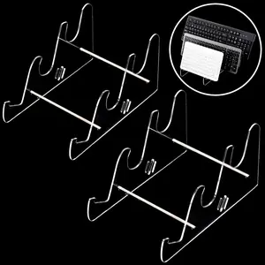 2 Pack 3-Tier Acrylic Display Stand, Clear Desktop Mechanical Keyboard Holder, Computer Storage Shelf for 6 Keyboards (Each Holds 3), Transparent Desktop Storage Organizer Rack