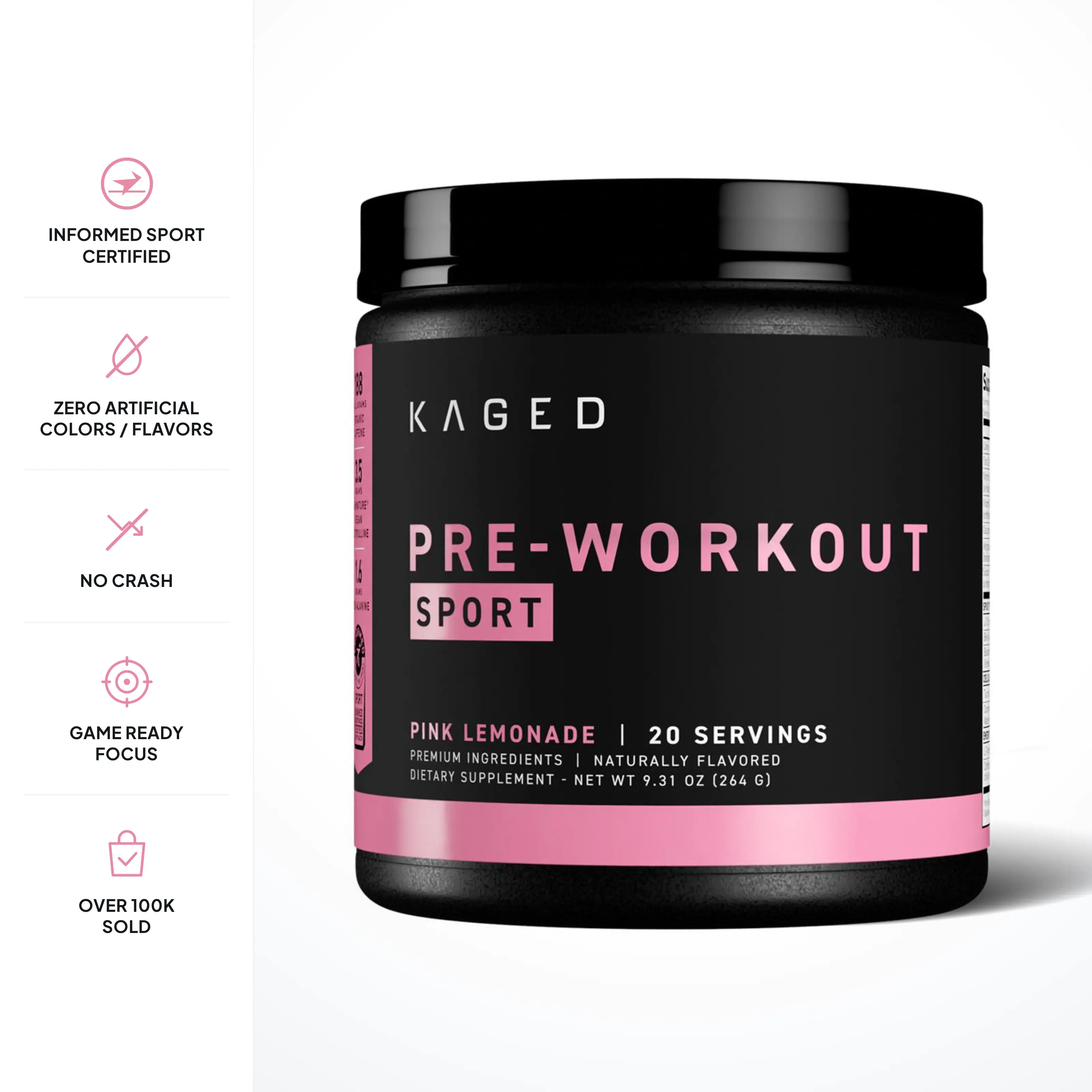 Kaged Pre-Workout Sport Powder for Athletes, Men & Women, 20 Servings | 188mg Natural Caffeine, 3.5g L-Citrulline, Beta-Alanine, Taurine & Electrolytes for Energy, Pump, Focus & Endurance | Informed Sport Certified Supplement