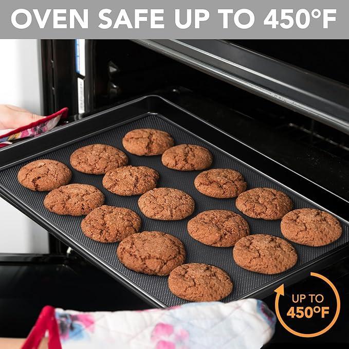 Baking Sheet Pan Set of 3, Nonstick Cookie Sheets for Oven, Heavy Duty Carbon Steel Half & Jelly Roll Pans with Diamond Texture Pattern, 0.8mm Thick Durable Baking Trays