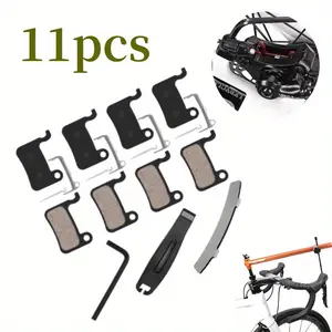 4 Pairs Bicycle Brake Pads with 3 Installation Tools, Resin Semi-Metal Bicycle Disc Brake Pads Replacement, Compatible with MTB Bike Disc Brake Pads Ebike Brake Pads