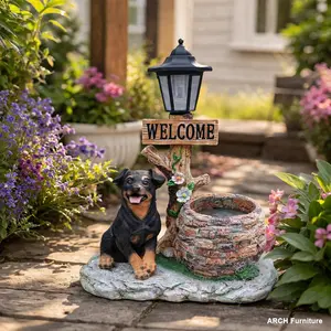 ARCH Resin Puppy Dog Planter Statue - Solar-Powered Self-Charging Dual-Use with LEDs, Solar Outdoor Lights, Glowing Nightlight, Playful Look Garden Decor for Outdoor Spaces