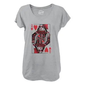 Womens Queen Of Hearts V-Neck Funny Vintage Graphic Cool Cute Shirt for Ladies Funny Shirts for Women Casual Ladies Mother's Day  Funny Sarcastic  Women's Novelty Tees Light Grey