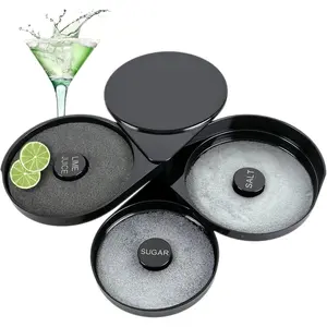 3-Tier Bar Glass Salt Rimmer Set for Cocktails with Separate Trays for Lime Juice, Salt and Sugar