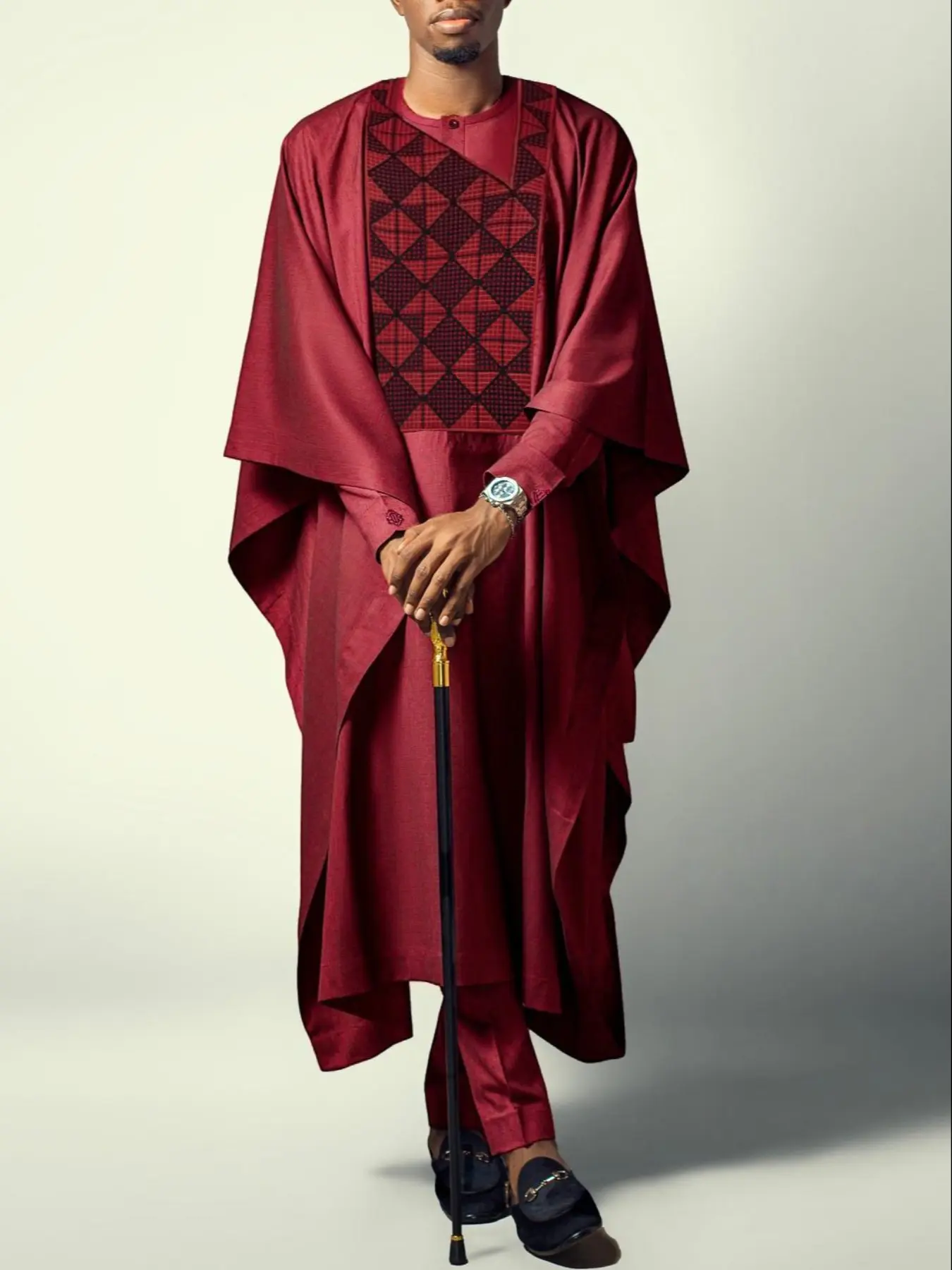 Men's Long Sleeve Embroidered Robe Set, Shirt & Drawstring Waist Pants, Agbada Dashiki Loose Fit Baggy Formal Wear, Perfect for Parties, Weddings, Festivals