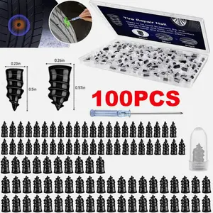 100Pcs Self-Tapping Rubber Screws Tire Repair Kit for Car Motorcycle Truck Bike with 5.8mm & 6.5mm Nails Screwdriver & Storage Box