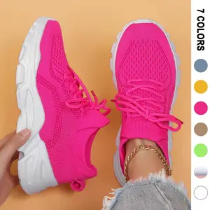 Breathable Plus-Size Mesh Thickness Sneakers, Women's Platform Sock Shoes, Low Top Knitted Lace Up Running Sports Shoes for Women Ladies Girl