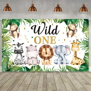Jungle Animal Tapestry Safari Backdrop Cartoon Animal Theme Wall Hanging Photography Background for Birthday Party Decoration Indoor Outdoor Room Decor Polyester
