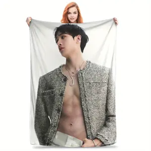 Stray Bang Chan Sexy Abs Photoshoot Throw Blanket - Super Soft Plush Flannel, Portable All-Season Blanket with Vibrant K-Pop Design, Lightweight & Durable for Home, Office, or Gift, Contemporary Style, Highquality Print-280GSM