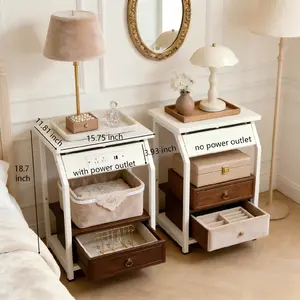 【2PCS】Mr IRONSTONE Night Stand Set 2, Night Stand with Charging Station, Nightstand with U-S-B Ports and Outlets, 2 Fabric Storage Drawers with PU Finish, Small Bedside Table, White
